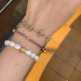 Elegant Natural Pearl Bracelet with Gold & Diamond Accents