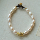 Elegant Natural Pearl Bracelet with Gold & Diamond Accents