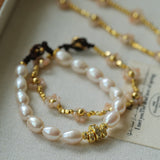 Elegant Natural Pearl Bracelet with Gold & Diamond Accents