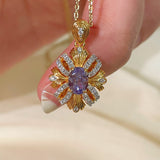 Vintage Bauhinia Flower Necklace – Purple Lab-Grown Diamond
