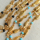 Multi-Fish Black Onyx & Blue Turquoise Necklace