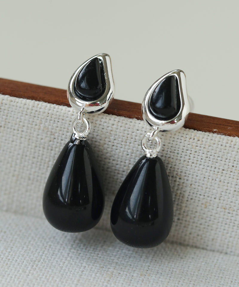Dewdrop Earrings with Crystal, Onyx, Grey Agate & Tiger’s Eye
