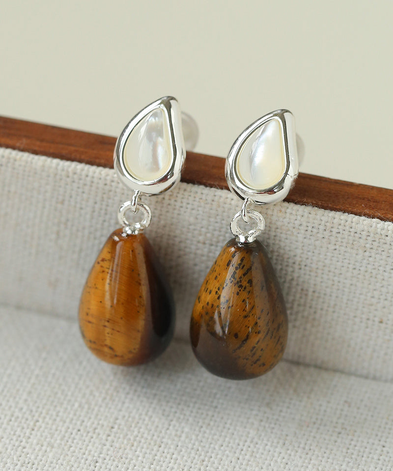Dewdrop Earrings with Crystal, Onyx, Grey Agate & Tiger’s Eye