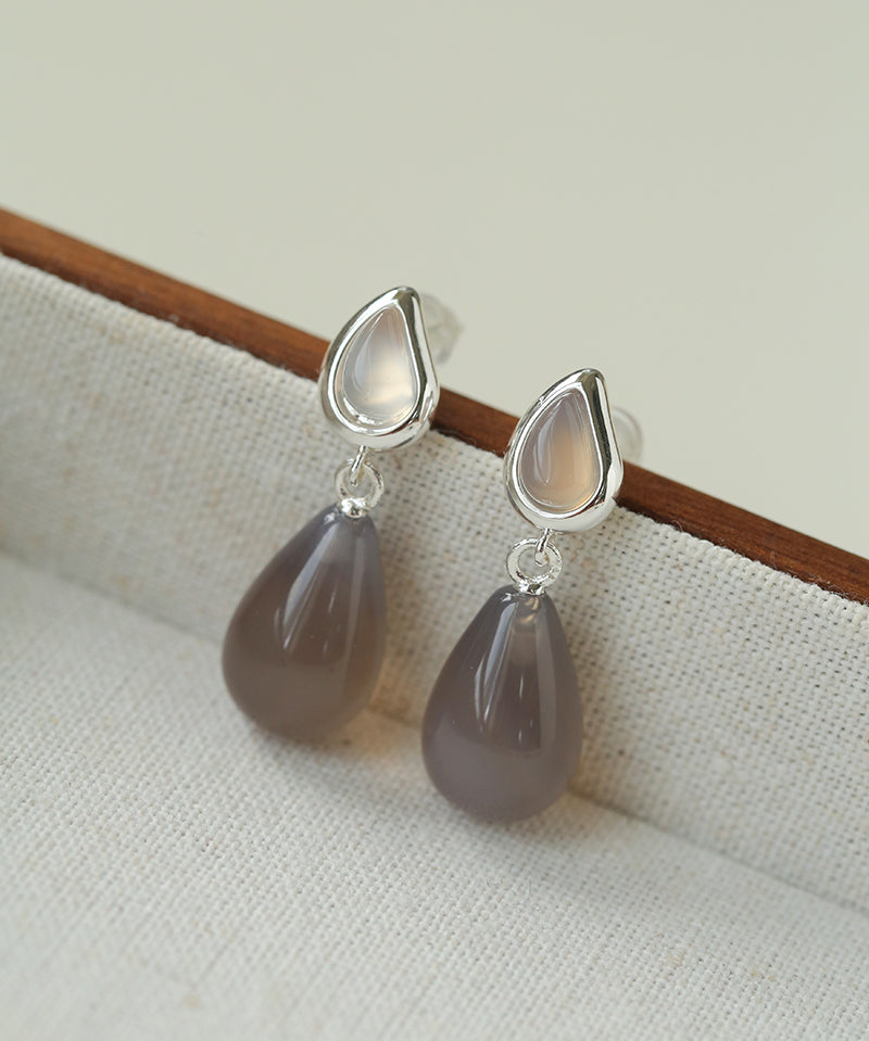 Dewdrop Earrings with Crystal, Onyx, Grey Agate & Tiger’s Eye