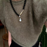 Little Fish Black Onyx & Baroque Pearl Necklace