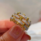 Two-Tone Checkered Pavé Wide Ring