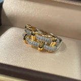 Two-Tone Checkered Pavé Slim Ring