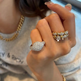 Two-Tone Checkered Pavé Slim Ring