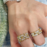 Two-Tone Checkered Pavé Slim Ring