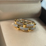 Two-Tone Checkered Pavé Slim Ring
