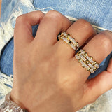 Two-Tone Checkered Pavé Slim Ring