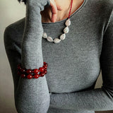 Natural Baroque Pearl & Red Garnet Necklace