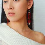 Elegant Tassel Agate Beaded Earrings