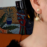 Classic Double Pearl Drop Stud Earrings