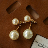 Classic Double Pearl Drop Stud Earrings