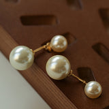 Classic Double Pearl Drop Stud Earrings