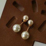 Classic Double Pearl Drop Stud Earrings