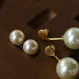 Classic Double Pearl Drop Stud Earrings
