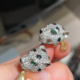 Emerald-Eyed Pavé Leopard Stud Earrings
