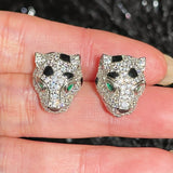 Emerald-Eyed Pavé Leopard Stud Earrings