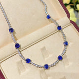 Blue Sapphire T-Cut Princess Choker Necklace with Diamond Accents