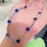 Blue Sapphire T-Cut Princess Choker Necklace with Diamond Accents