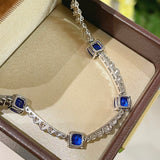 Blue Sapphire T-Cut Princess Choker Necklace with Diamond Accents