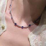 Blue Sapphire T-Cut Princess Choker Necklace with Diamond Accents