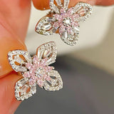 Pink Marquise & Baguette Diamond Lucky Clover Stud Earrings