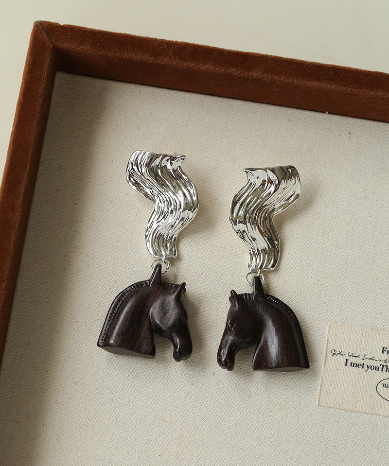 Ebony Horse Head Statement Earrings