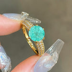 Lab-created firework Paraiba-colour six-prong statement ring