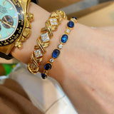 Vintage-Inspired Oval Synthetic Sapphire Tennis Bracelet
