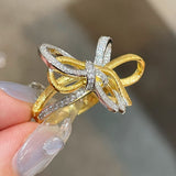 Sculptural Two-Tone Brushed Bow Statement Ring