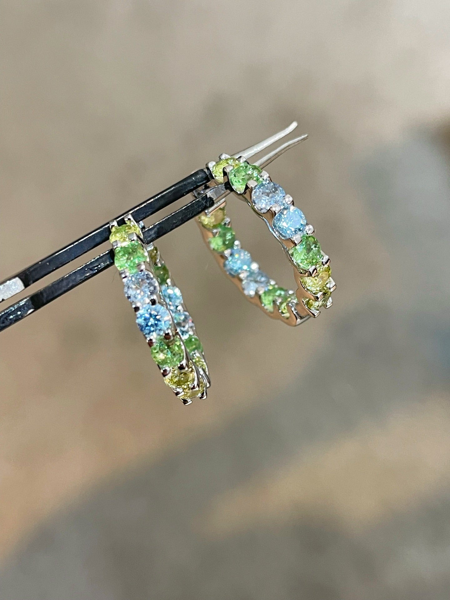 Lime green and aqua gradient sterling silver hoop earrings