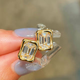 Clear Rectangular Step-Cut Diamond Simulant Stud Earrings