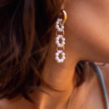 French Vintage Interlocking Pearl Hoop Drop Earrings