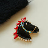 Year of the Horse Enamel Brooch | Pearl - Accented Noble Crest Pin - floysun