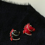 Year of the Horse Enamel Brooch | Pearl - Accented Noble Crest Pin - floysun