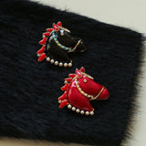 Year of the Horse Enamel Brooch | Pearl - Accented Noble Crest Pin - floysun