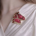 Year of the Horse Enamel Brooch | Pearl - Accented Noble Crest Pin - floysun
