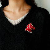 Year of the Horse Enamel Brooch | Pearl - Accented Noble Crest Pin - floysun