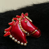 Year of the Horse Enamel Brooch | Pearl - Accented Noble Crest Pin - floysun