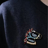 Year of the Horse Enamel Brooch | Pearl - Accented Noble Crest Pin - floysun