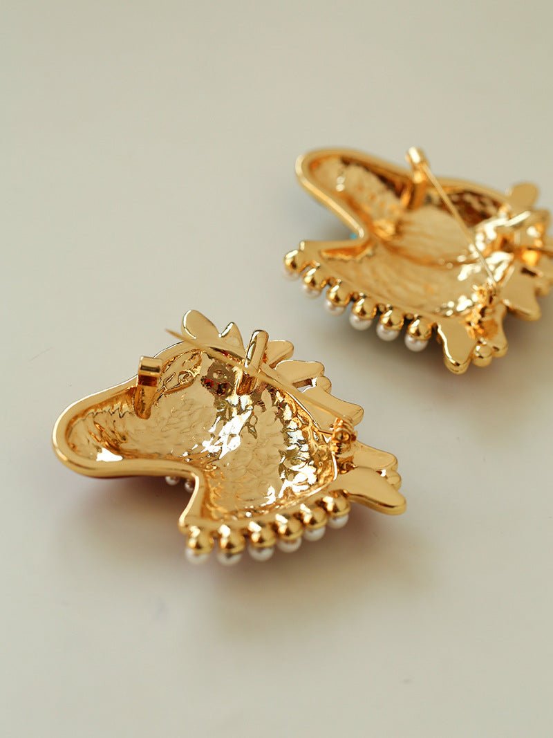 Year of the Horse Enamel Brooch | Pearl - Accented Noble Crest Pin - floysun