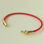 Year of the Horse Red String Open Bangle – S925 Silver Gold - Plated Lucky Bracelet - floysun
