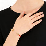 Year of the Horse Red String Open Bangle – S925 Silver Gold - Plated Lucky Bracelet - floysun
