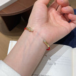 Year of the Horse Red String Open Bangle – S925 Silver Gold - Plated Lucky Bracelet - floysun