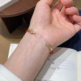 Year of the Horse Red String Open Bangle – S925 Silver Gold - Plated Lucky Bracelet - floysun
