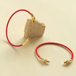 Year of the Horse Red String Open Bangle – S925 Silver Gold - Plated Lucky Bracelet - floysun
