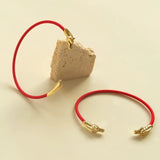 Year of the Horse Red String Open Bangle – S925 Silver Gold - Plated Lucky Bracelet - floysun